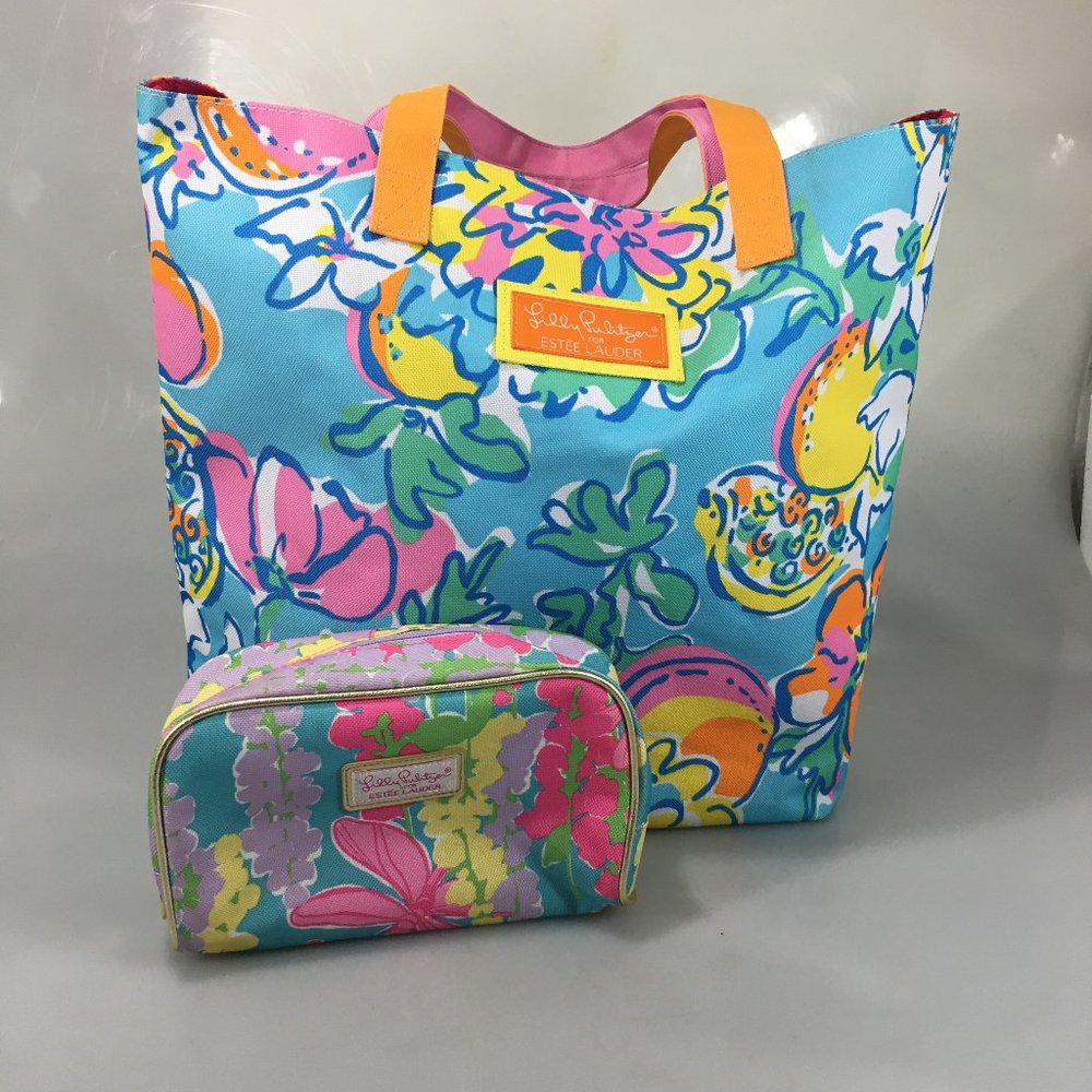 Lilly Pulitzer Estee Lauder Tote Bag & Make-Up Bag